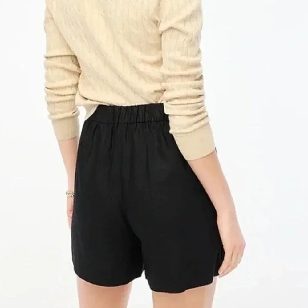 J. Crew Elastic Back Linen Blend Pleated Shorts Black Size 2 NWOT